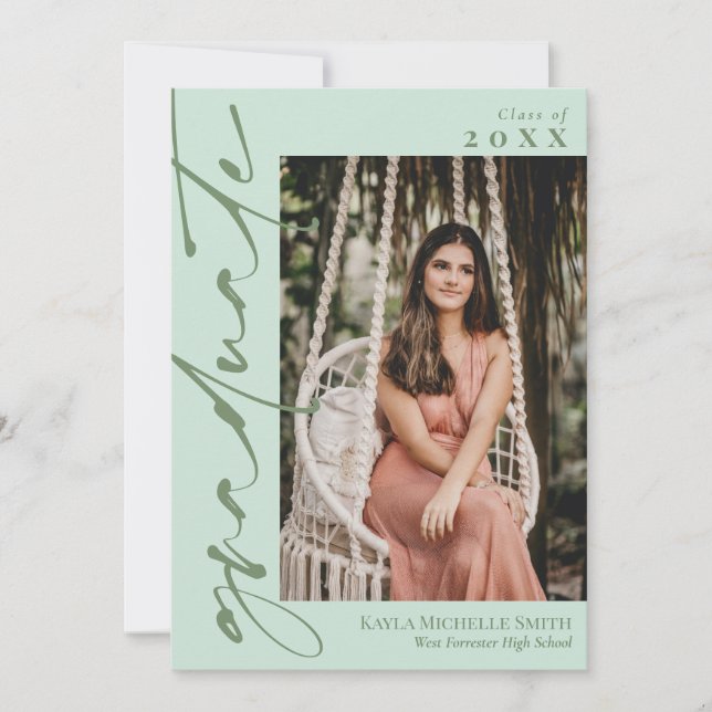 Mint & Watercress Calligraphy Photo Graduation Invitation (Front)