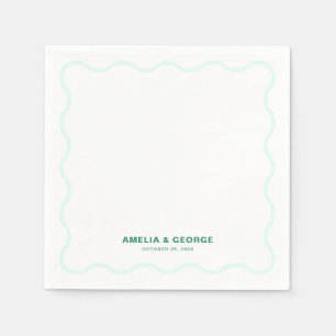 Mint Wavy Retro Wedding Cocktail Napkin