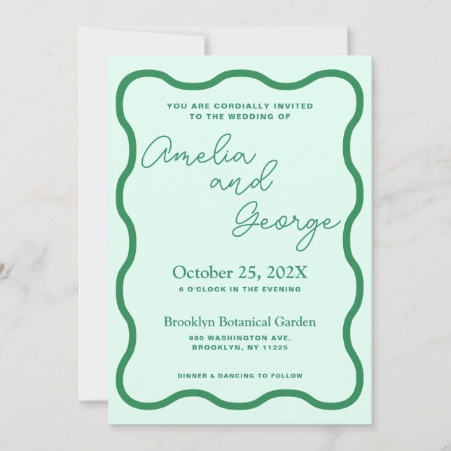 Mint Wavy Retro Wedding Invitation (Front)