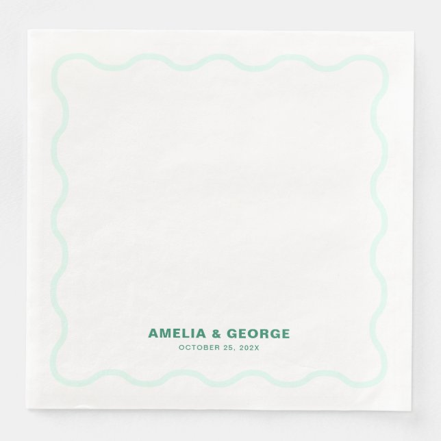 Mint Wavy Retro Wedding Napkin (Front)