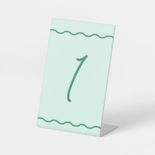 Mint Wavy Retro Wedding Table Number Pedestal Sign