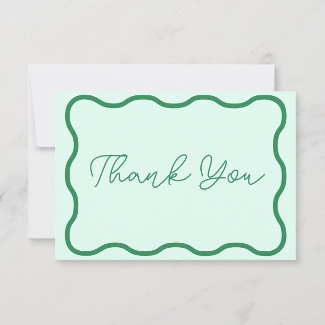 Mint Wavy Retro Wedding Thank You Card (Front)