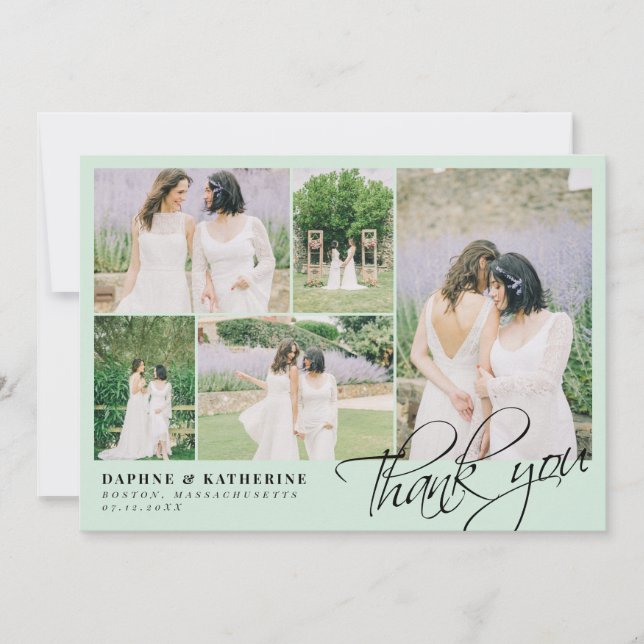 Mint Wedding Photo Collage Script Thank You (Front)