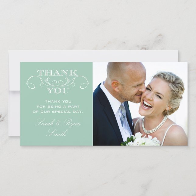 Mint Wedding Photo Thank You Cards (Front)