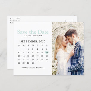 Mint Wedding Save the Date Calendar Photo Announcement Postcard