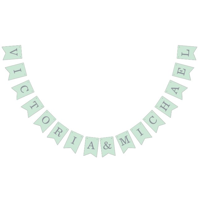 Mint Wedding Simple Green Grey Bride & Groom Names Bunting (All)