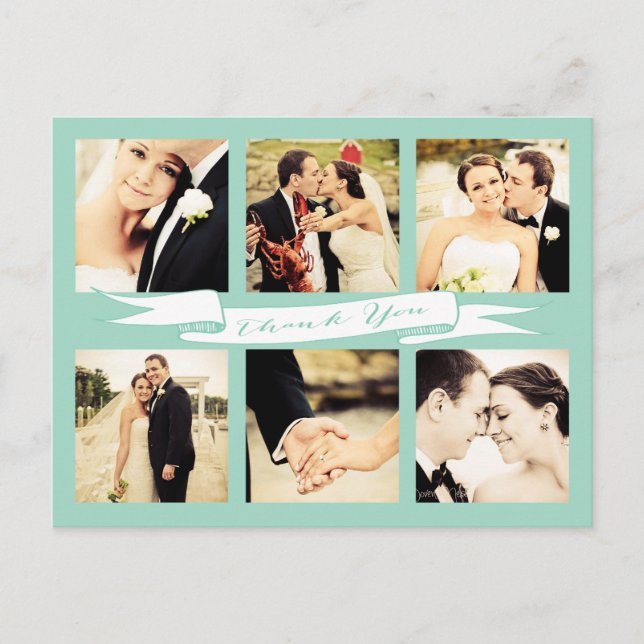 Mint Wedding Thank You Script Typography Photo Postcard (Front)