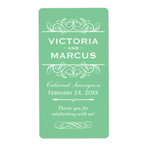 Mint Wedding Wine Bottle Monogram Favour Labels