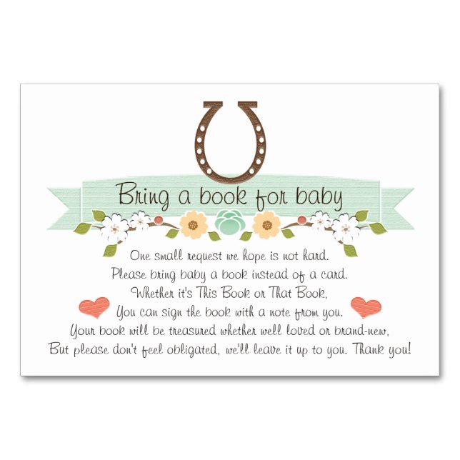 Mint Western Horseshoe Baby Book Request Card (Front)