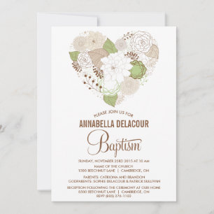 Mint Whimsical Floral Heart Baptism Invitation