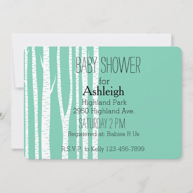 Mint White Birch Trees baby shower Invitation (Front)