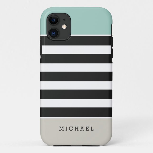 Mint White Black Beige Stripes - Simple Elegant Case-Mate iPhone Case (Back)