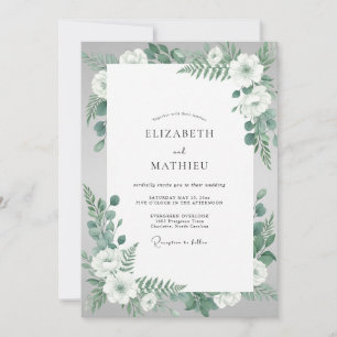 Mint White Blossom Wedding Invitation