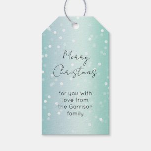 Mint White Bokeh Dots Bow Cupcake Christmas Gift Tags