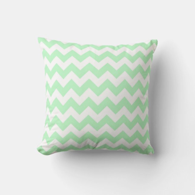 Mint White Chevron Zig-Zag Pattern Cushion (Front)