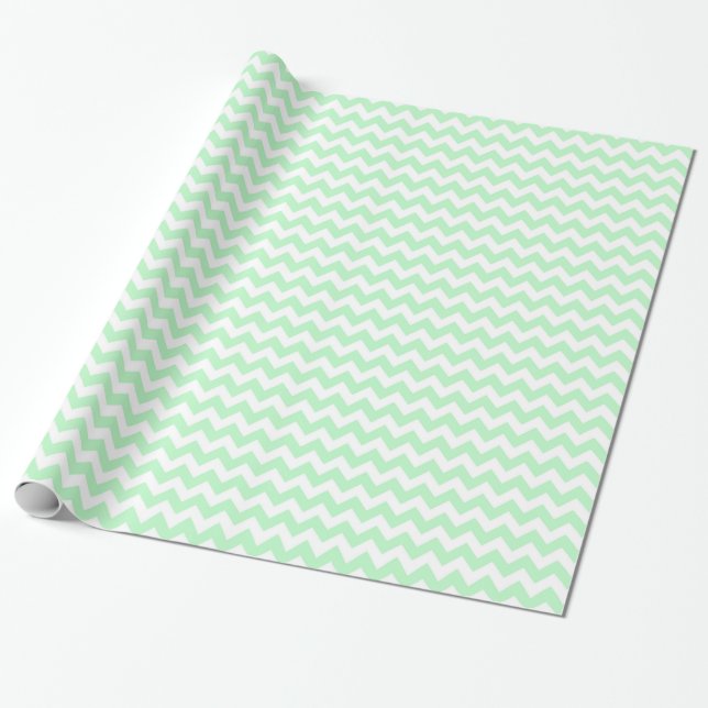 Mint White Chevron Zig-Zag Pattern Wrapping Paper (Unrolled)