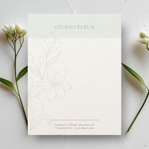 Mint & White Chic Minimal Floral Letterhead