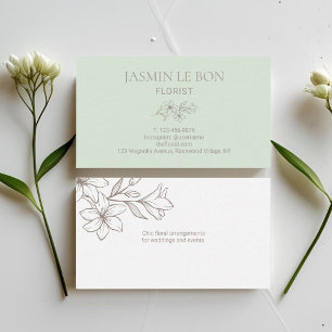 Mint & White   Chic Minimalist Flower  Business Card