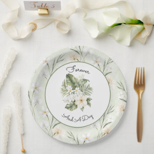 Mint White Cream Hibiscus Orchid Floral Wedding Paper Plate