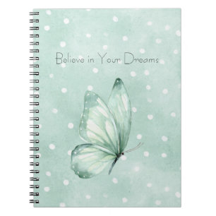 Mint White Dots Butterfly Believe Notebook