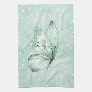 Mint White Dots Butterfly Believe Tea Towel