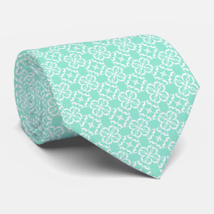 Mint & White Floral Lattice Pattern Tie