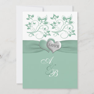 Mint, White Floral PRINTED Ribbon Wedding Invite