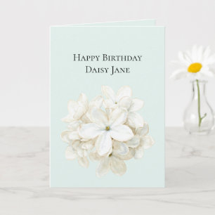 Mint White Flowers Birthday Card