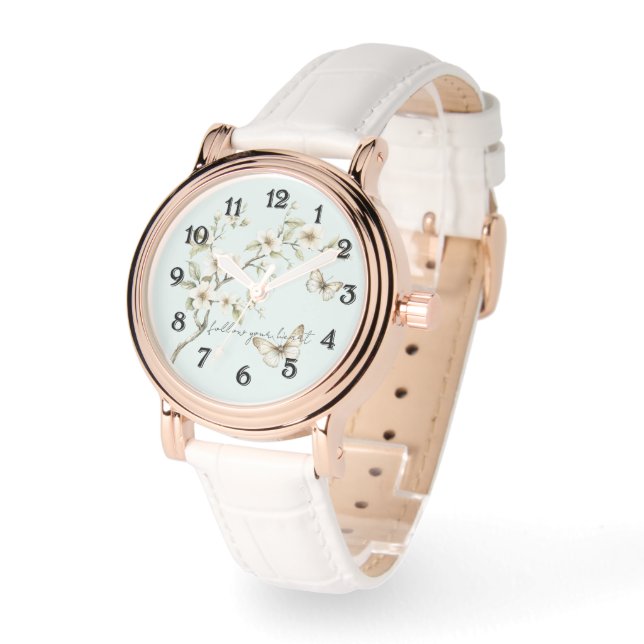 Mint White Flowers Butterflies  Watch (Angle)