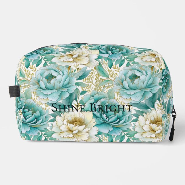 Mint White Flowers Dopp Kit (Front)