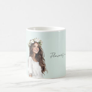 Mint White Flowers in Hair Girl Coffee Mug