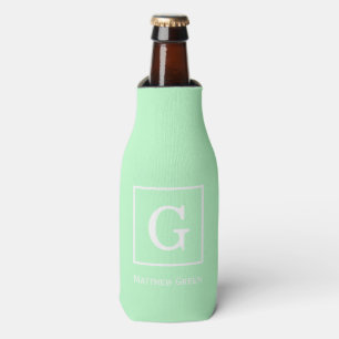 Mint White Framed Initial Monogram Bottle Cooler