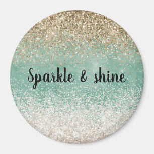 Mint White Glam Gold Sparkle Glitter Magnet