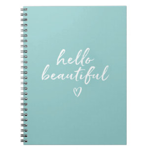 Mint White Hello Beautiful Inspirational Heart Notebook
