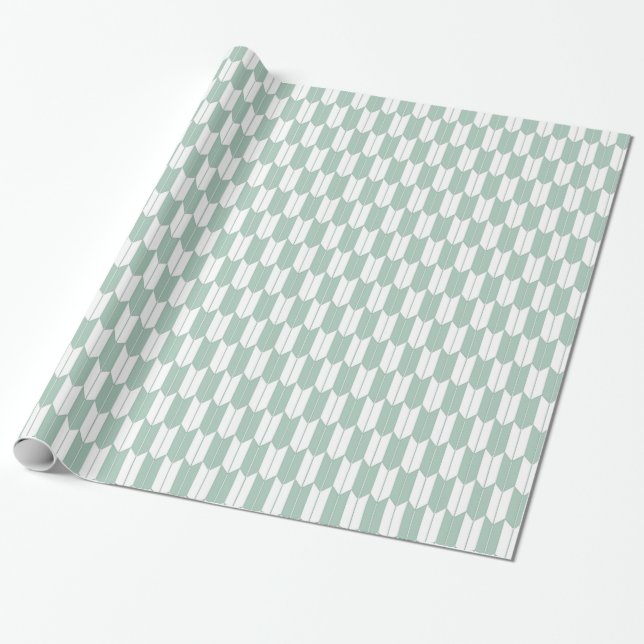 Mint & White Japanese Yagasuri Pattern Gift Wrap (Unrolled)
