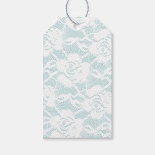 Mint White Lace Roses Floral Gift Tags