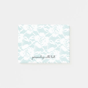Mint White Lace Roses Floral Post-it Notes