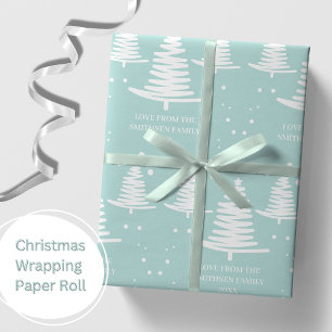 Mint White Minimalist Christmas Trees Wrapping Paper