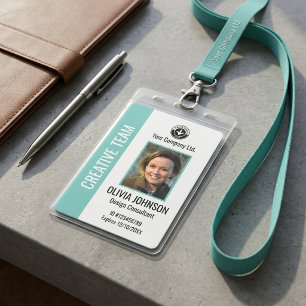 Mint White Modern Photo Logo Employee ID Badge
