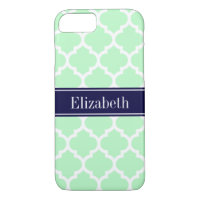 Mint White Moroccan #5 Navy Blue Name Monogram