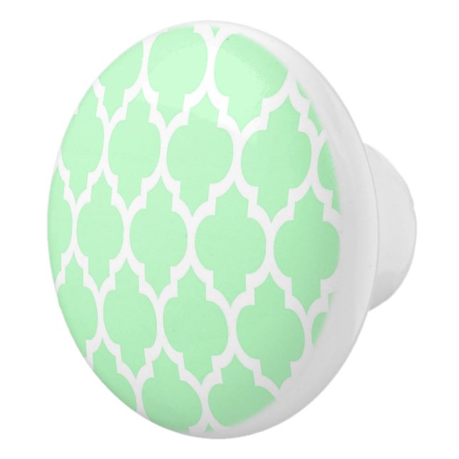 Mint White Moroccan Quatrefoil Pattern #4 Ceramic Knob (Right)