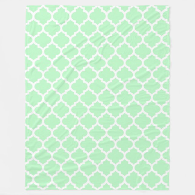 Mint White Moroccan Quatrefoil Pattern #5 Fleece Blanket (Front)