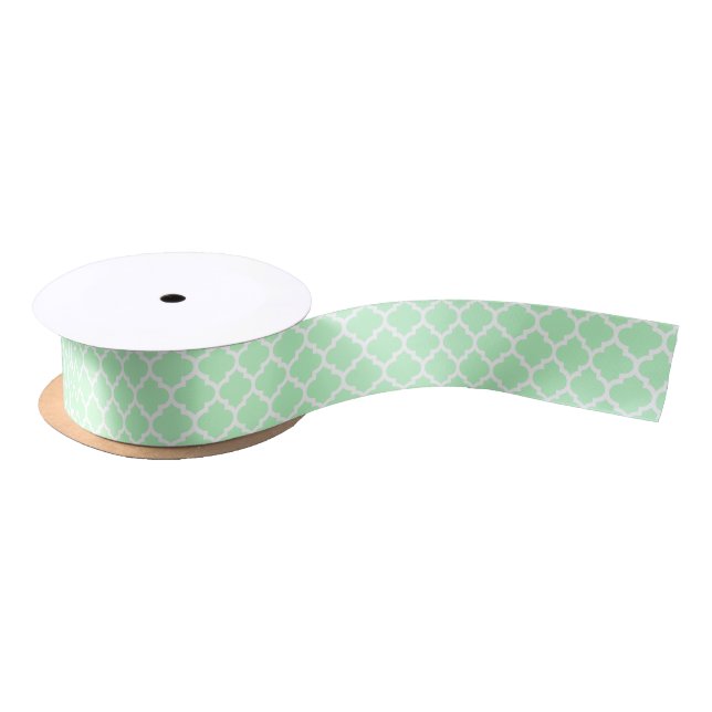 Mint White Moroccan Quatrefoil Pattern #5 Satin Ribbon (Spool)