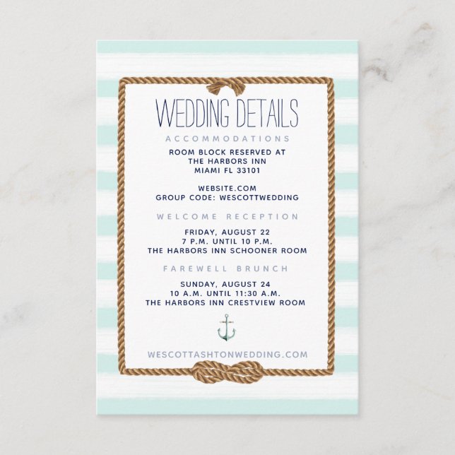 Mint & White Nautical Knot Wedding Details Enclosure Card (Front)