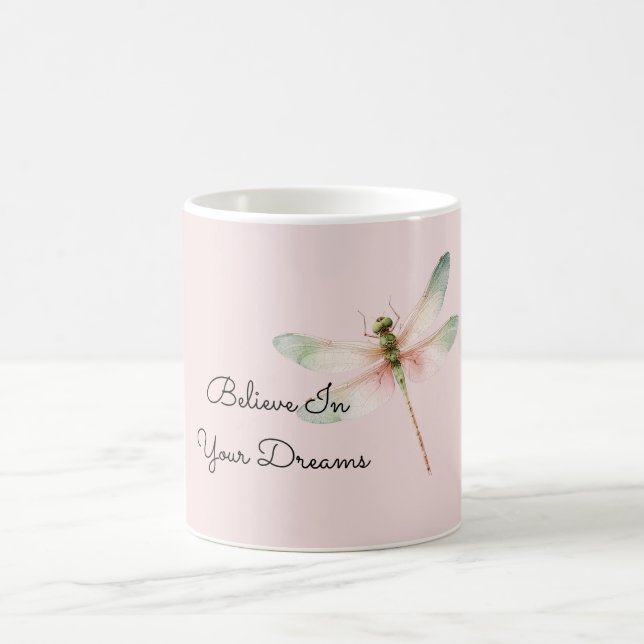 Mint White Pink Dragonfly Coffee Mug (Center)