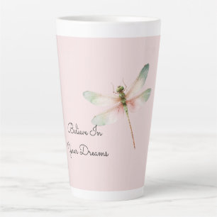 Mint White Pink Dragonfly Latte Mug