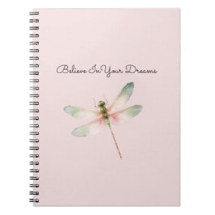 Mint White Pink Dragonfly Notebook