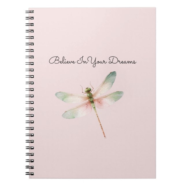 Mint White Pink Dragonfly Notebook (Front)
