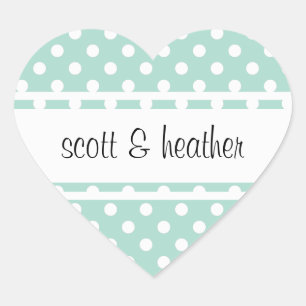 Mint & White Polka Dots Heart Sticker