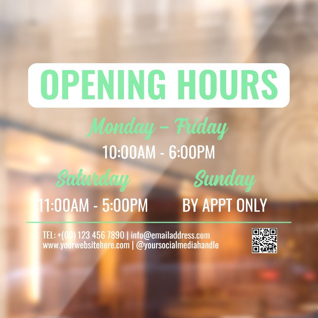 Mint & White Retro Script QR Code Opening Hours (Sheet 2)